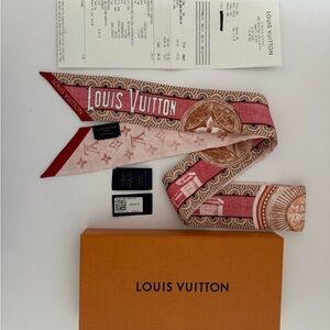 Louis Vuitton Pink & Red Monogram Bandeau Twilly Scarf